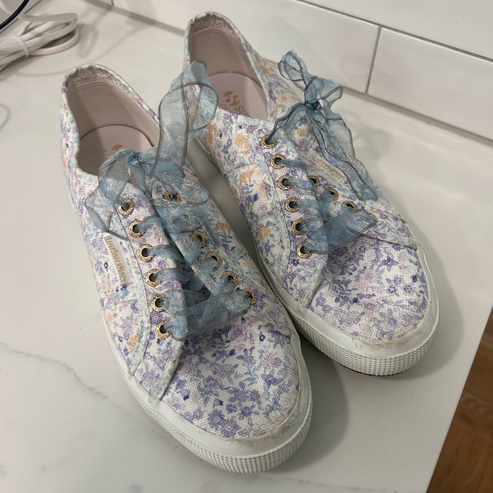 Floral Canvas Sneakers with Blue Accents